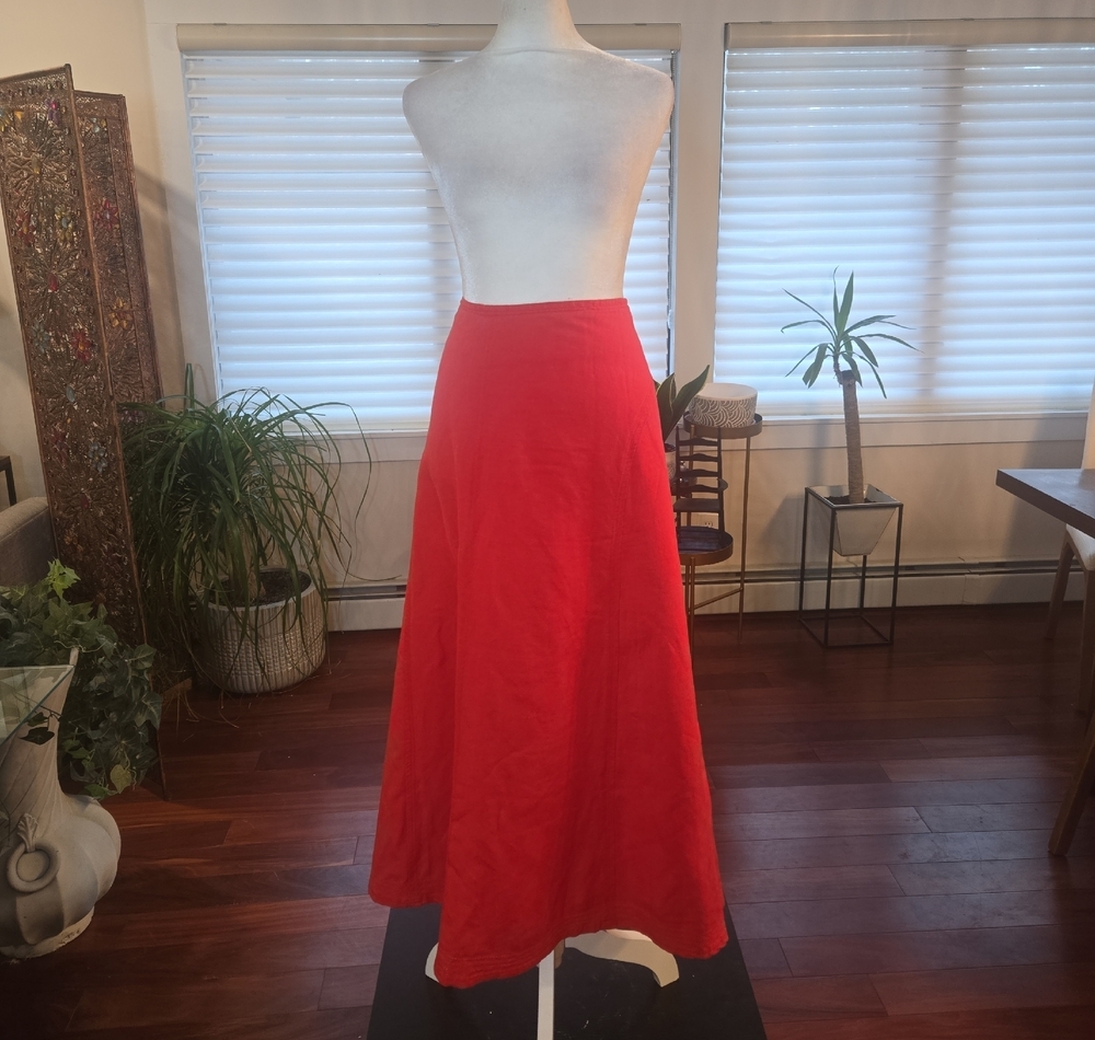Ashley Stewart Linen Blend Lined Festive Holiday Red Maxi A-Line Skirt Womens 18